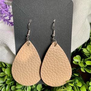 Faux Leather Tan Water Drop Earrings
